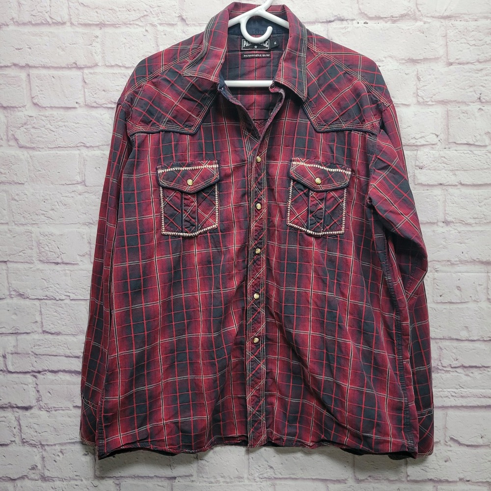 Panhandle Slim Plaid Long Sleeve Mens‎ XL Red Western Pearl Snap Cowboy Shirt
